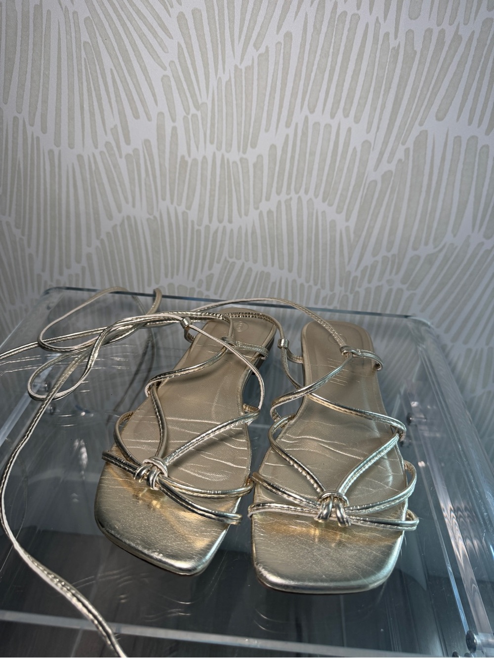 SHEIN Metallic Gold Strappy Lace-Up Sandals